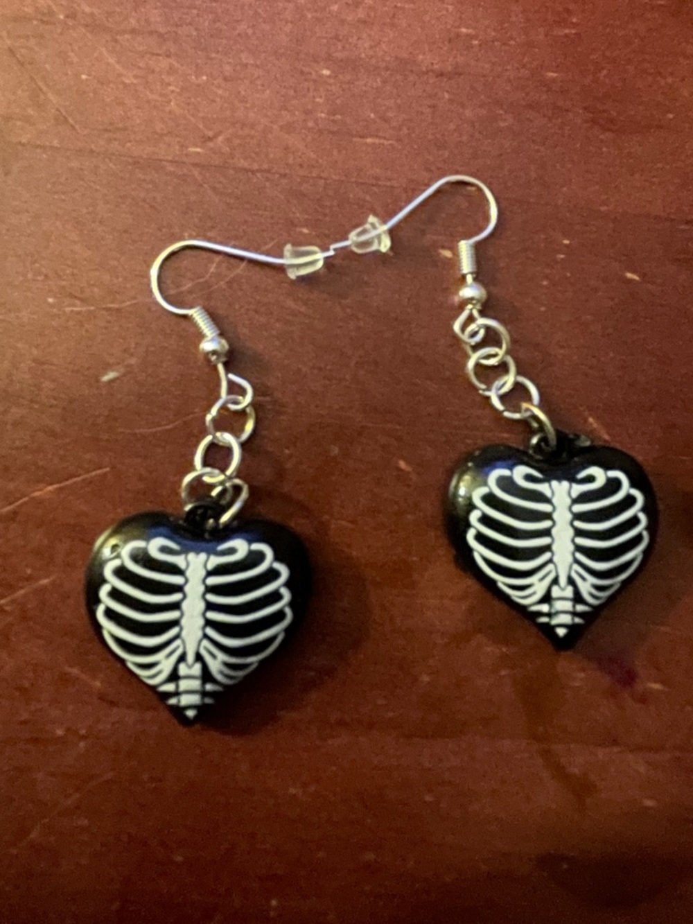 Black Heart Skeleton Rib Cage Dangle Earrings - Women Jewelry